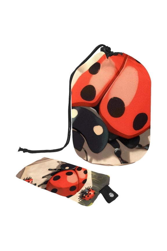 Large Barrel Drawstring Makeup Bag, Ladybug on the Book Travel Cosmetic Bag Portable Make Up Organizer Bag
