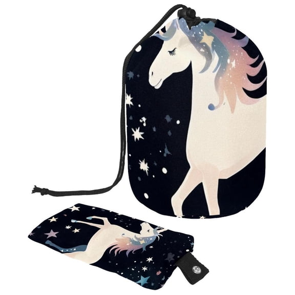 PhooArto Large Barrel Drawstring Makeup Bag, Magic Unicorn Stars Pattern Travel Cosmetic Bag Portable Make Up Organizer Bag