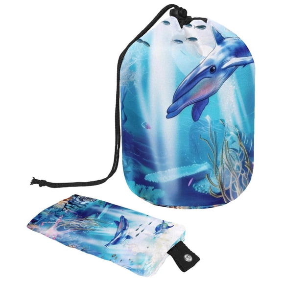 PhooArto Large Barrel Drawstring Makeup Bag, Marine Life Ocean Seaworld Travel Cosmetic Bag Portable Make Up Organizer Bag