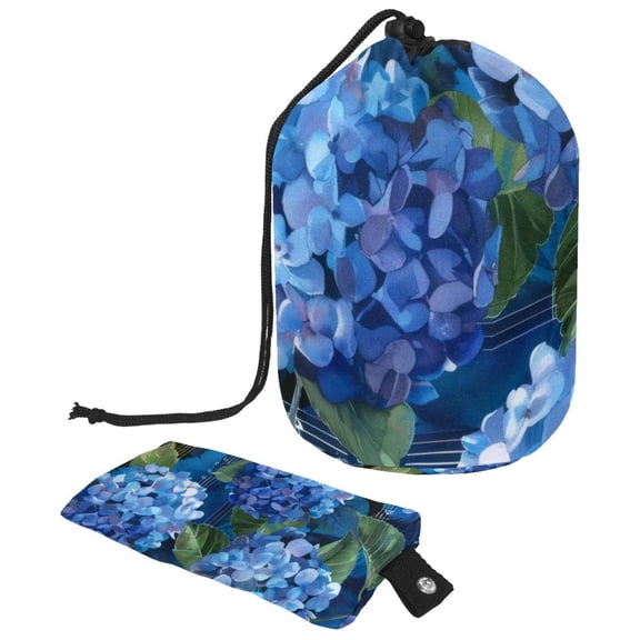 PhooArto Large Barrel Drawstring Makeup Bag, Music Hydrangeas Pattern Travel Cosmetic Bag Portable Make Up Organizer Bag