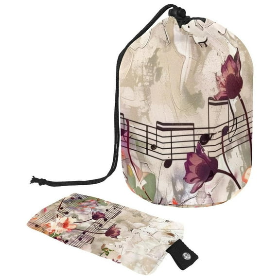 PhooArto Large Barrel Drawstring Makeup Bag, Musical with Melody Flower Travel Cosmetic Bag Portable Make Up Organizer Bag