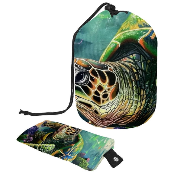 PhooArto Large Barrel Drawstring Makeup Bag, Ocean Underwater Sea Turtle Travel Cosmetic Bag Portable Make Up Organizer Bag