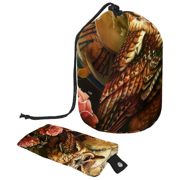 PhooArto Large Barrel Drawstring Makeup Bag, Owl Rose Flowers Clock Travel Cosmetic Bag Portable Make Up Organizer Bag
