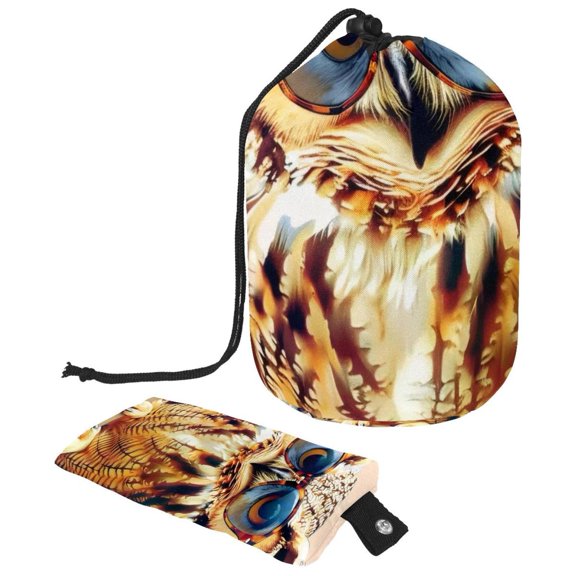 PhooArto Large Barrel Drawstring Makeup Bag, Owl with Sunglasses Flowers Travel Cosmetic Bag Portable Make Up Organizer Bag