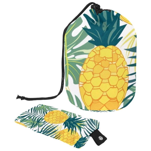PhooArto Large Barrel Drawstring Makeup Bag, Pineapple Palm Leaves Pattern Travel Cosmetic Bag Portable Make Up Organizer Bag