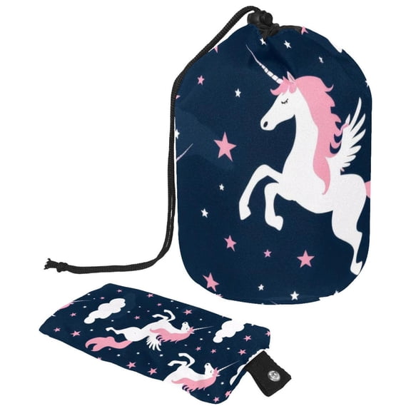 PhooArto Large Barrel Drawstring Makeup Bag, Pink Unicorns White Cloud Pattern Travel Cosmetic Bag Portable Make Up Organizer Bag