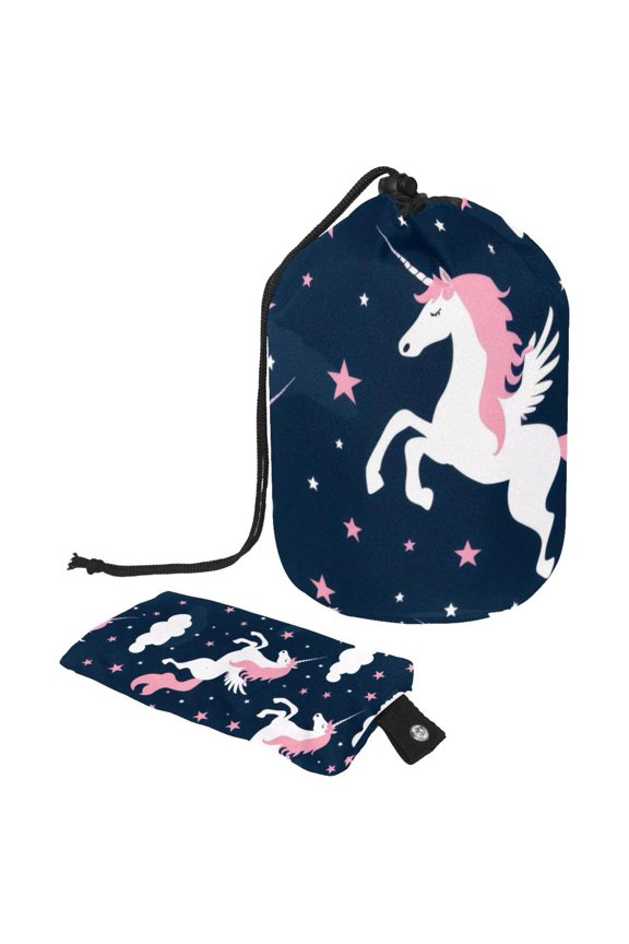 Large Barrel Drawstring Makeup Bag, Pink Unicorns White Cloud Pattern Travel Cosmetic Bag Portable Make Up Organizer Bag