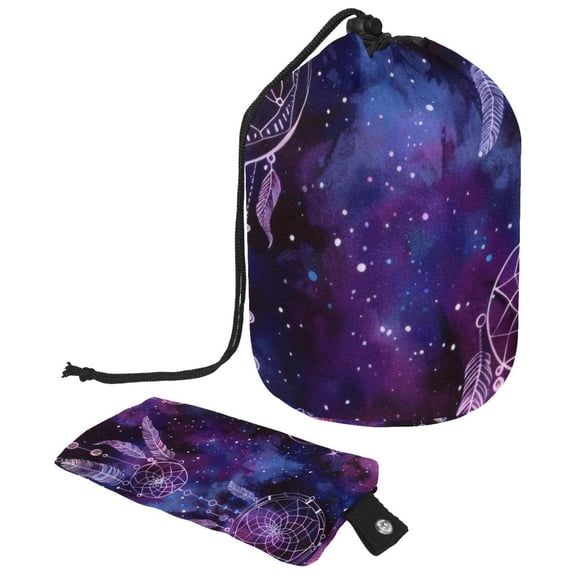 PhooArto Large Barrel Drawstring Makeup Bag, Purple Dreamcatcher Pattern Travel Cosmetic Bag Portable Make Up Organizer Bag