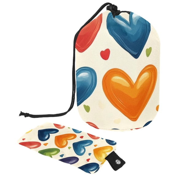 PhooArto Large Barrel Drawstring Makeup Bag, Rainbow Heart Pattern Travel Cosmetic Bag Portable Make Up Organizer Bag