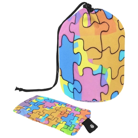 PhooArto Large Barrel Drawstring Makeup Bag, Rainbow Puzzle Piece Patterns Travel Cosmetic Bag Portable Make Up Organizer Bag