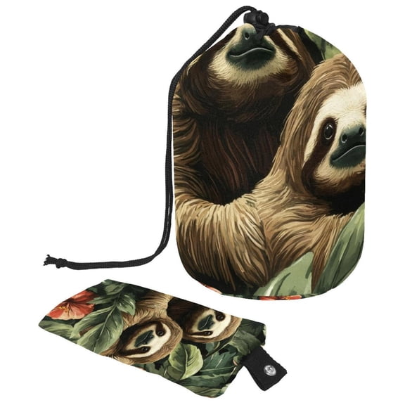 PhooArto Large Barrel Drawstring Makeup Bag, Sloths Flowers Pattern Travel Cosmetic Bag Portable Make Up Organizer Bag