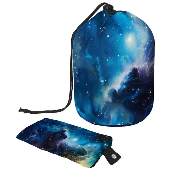 PhooArto Large Barrel Drawstring Makeup Bag, Space Galaxy Constellation Travel Cosmetic Bag Portable Make Up Organizer Bag