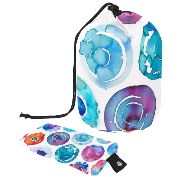 PhooArto Large Barrel Drawstring Makeup Bag, Splash Circles Watercolor Pattern Travel Cosmetic Bag Portable Make Up Organizer Bag