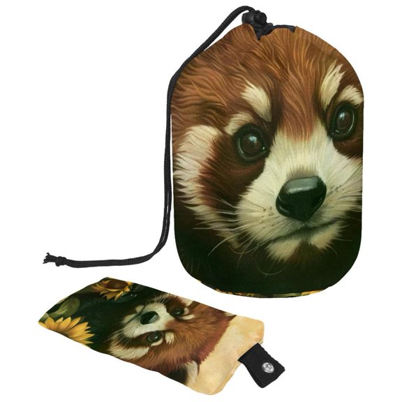 PhooArto Large Barrel Drawstring Makeup Bag, Sunflowers Red Panda Pattern Travel Cosmetic Bag Portable Make Up Organizer Bag