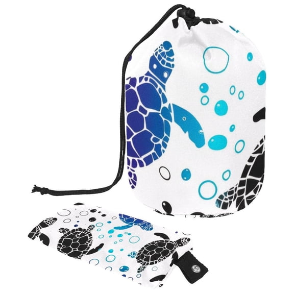 PhooArto Large Barrel Drawstring Makeup Bag, Turtles Bubble Pattern Travel Cosmetic Bag Portable Make Up Organizer Bag