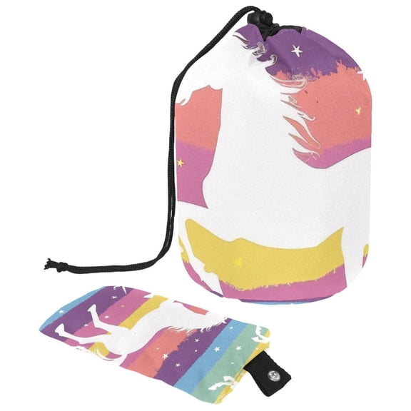 PhooArto Large Barrel Drawstring Makeup Bag, Unicorn Silhouette Rainbow Pattern Travel Cosmetic Bag Portable Make Up Organizer Bag