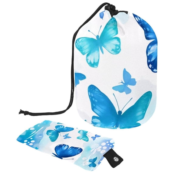 PhooArto Large Barrel Drawstring Makeup Bag, Watercolor Butterflies Silhouette Travel Cosmetic Bag Portable Make Up Organizer Bag