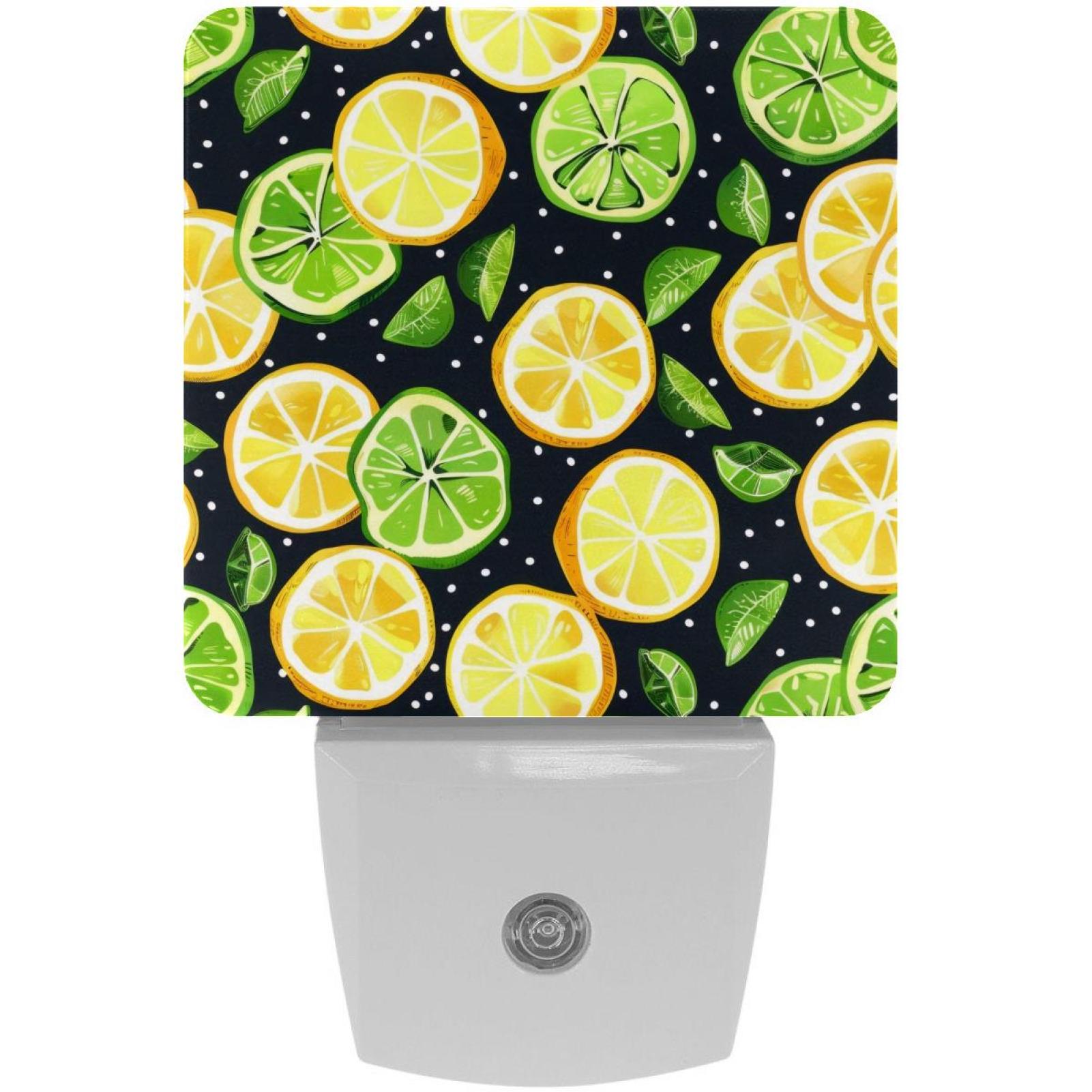 PhooArto Lemon Lime Citrus Pattern Plug in LED Night Light Auto Sensor Dusk to Dawn Decorative Night for Bedroom, Bathroom, Kitchen, Hallway, Stairs, Baby's Room, Energy Saving