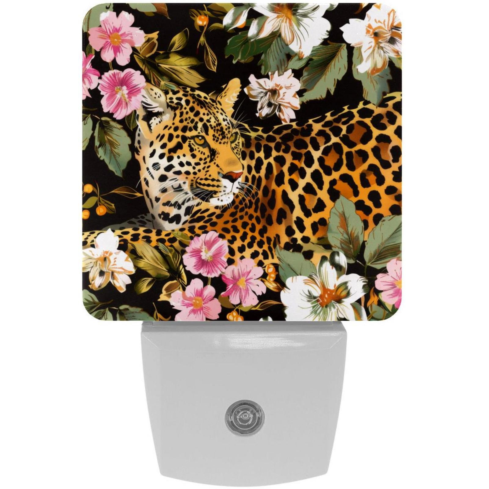 PhooArto Leopard and Flower Pattern Plug in LED Night Light Auto Sensor Dusk to Dawn Decorative Night for Bedroom, Bathroom, Kitchen, Hallway, Stairs, Baby's Room, Energy Saving