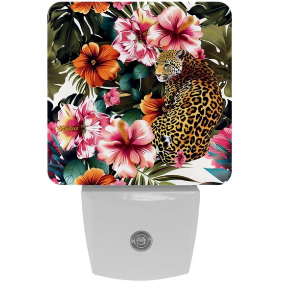 PhooArto Leopard Flower Tropical Pattern Plug in LED Night Light Auto Sensor Dusk to Dawn Decorative Night for Bedroom, Bathroom, Kitchen, Hallway, Stairs, Baby's Room, Energy Saving
