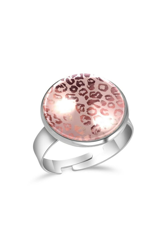Leopard Rose Gold Pattern Stainless Steel Rings for Women, Open Adjustable Ring Promise Ring Jewelry Gifts
