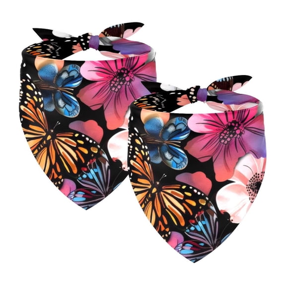 PhooArto Leopard Spots Butterflies Flowers Dog Bandanas, 2 Pack Soft Washable Pet Scarf Triangle for Large Dogs Puppies and Cats