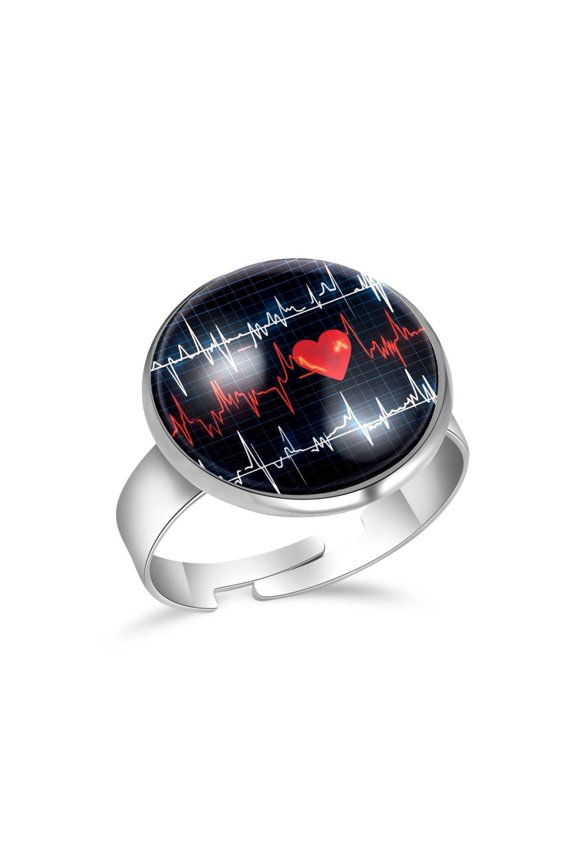 Lifeline Heart Heartbeat Pattern Stainless Steel Rings for Women, Open Adjustable Ring Promise Ring Jewelry Gifts