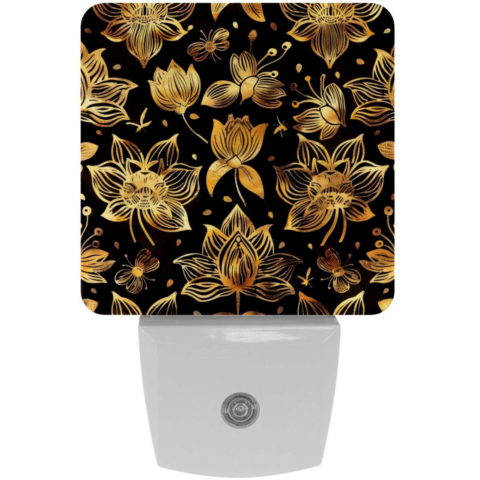 PhooArto Lotus Flower Golden Pattern Plug in LED Night Light Auto Sensor Dusk to Dawn Decorative Night for Bedroom, Bathroom, Kitchen, Hallway, Stairs, Baby's Room, Energy Saving