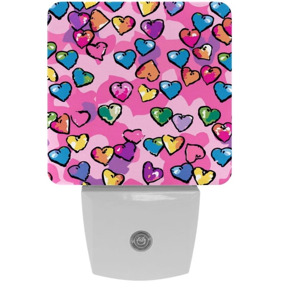 PhooArto Love Heart Colorful Pattern Plug in LED Night Light Auto Sensor Dusk to Dawn Decorative Night for Bedroom, Bathroom, Kitchen, Hallway, Stairs, Baby's Room, Energy Saving