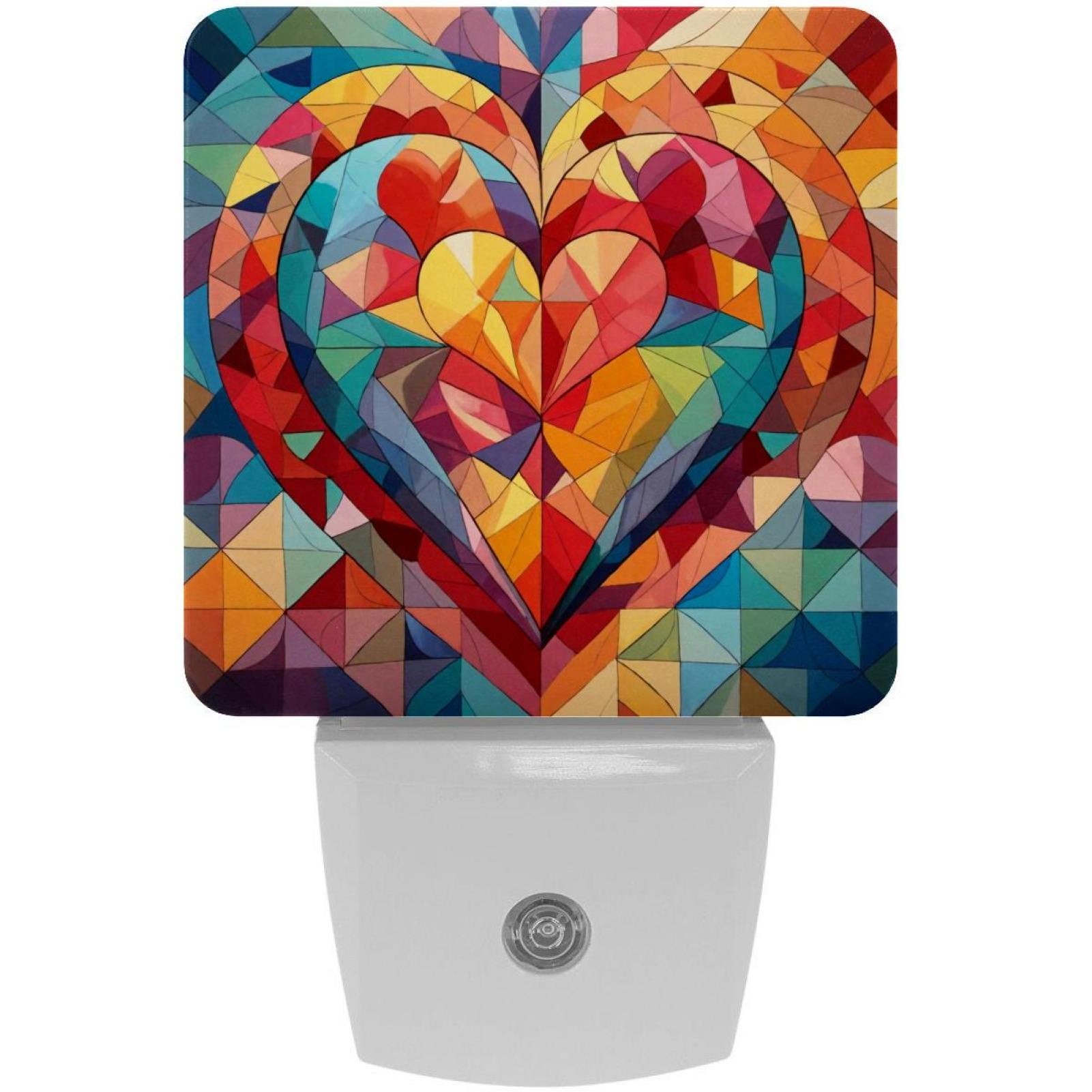 PhooArto Love Heart Geometry Pattern Plug in LED Night Light Auto Sensor Dusk to Dawn Decorative Night for Bedroom, Bathroom, Kitchen, Hallway, Stairs, Baby's Room, Energy Saving