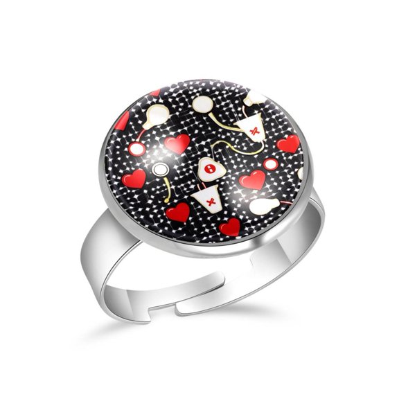 PhooArto Love Stethoscope Pattern Stainless Steel Rings for Women, Open Adjustable Ring Promise Ring Jewelry Gifts