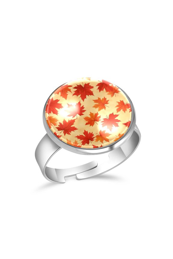 Maple Leaf Fall Patterns Stainless Steel Rings for Women, Open Adjustable Ring Promise Ring Jewelry Gifts