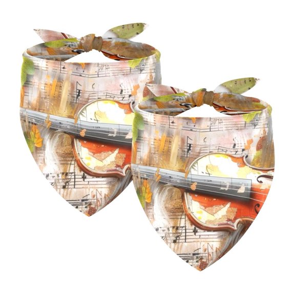 PhooArto Maple Leaves and Violin Music Dog Bandanas, 2 Pack Soft Washable Pet Scarf Triangle for Large Dogs Puppies and Cats