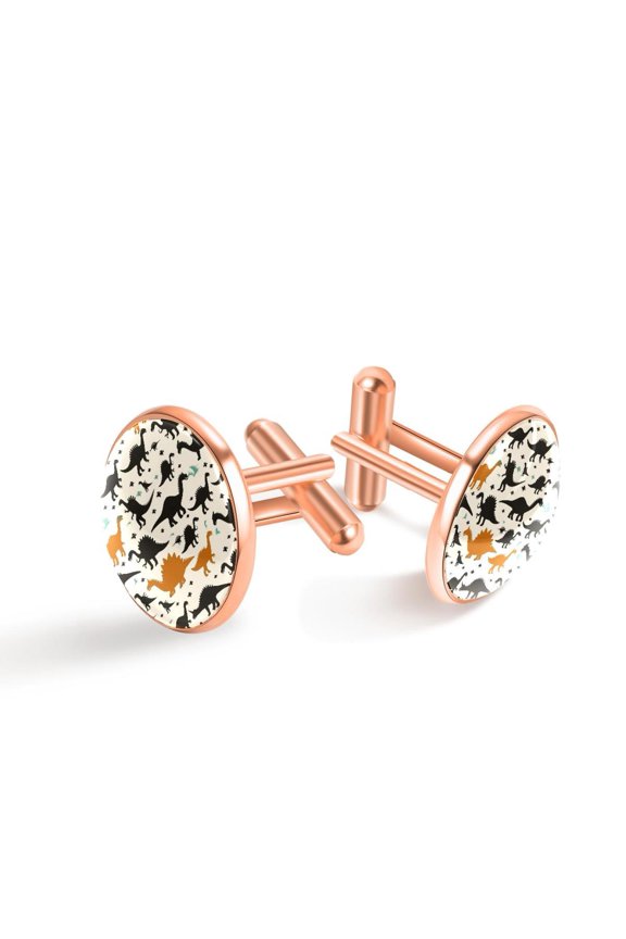 Men's Classic Stainless Steel, Animal Dinosaur Silhouettes Pattern Cufflinks Business Wedding Shirts, Rose Gold
