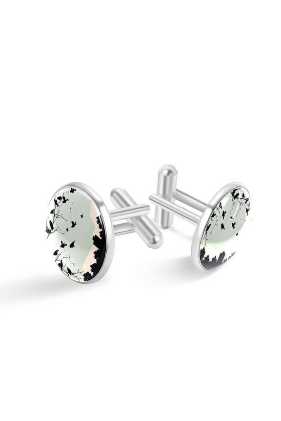 Men's Classic Stainless Steel, Birds Silhouette Cufflinks Business Wedding Shirts, Silver