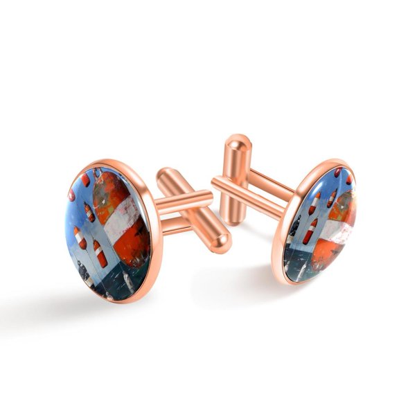 PhooArto Men's Classic Stainless Steel, Buoy Nautical Painting Cufflinks Business Wedding Shirts, Rose Gold