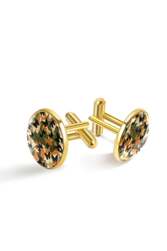 Men's Classic Stainless Steel, Camouflage Butterfly Pattern Cufflinks Business Wedding Shirts, Golden