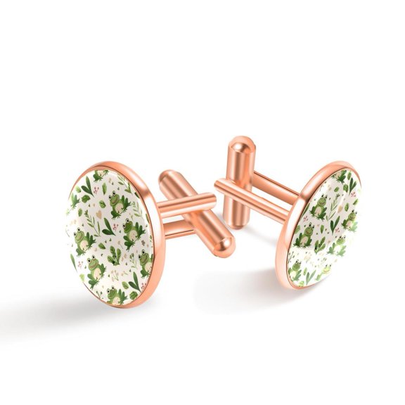 PhooArto Men's Classic Stainless Steel, Cartoon Green Frogs Pattern Cufflinks Business Wedding Shirts, Rose Gold