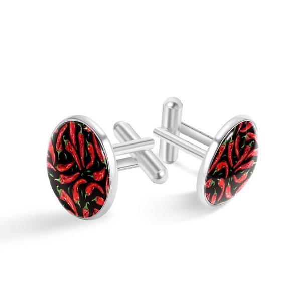 PhooArto Men's Classic Stainless Steel, Chili Peppers Green Leaf Pattern Cufflinks Business Wedding Shirts, Silver