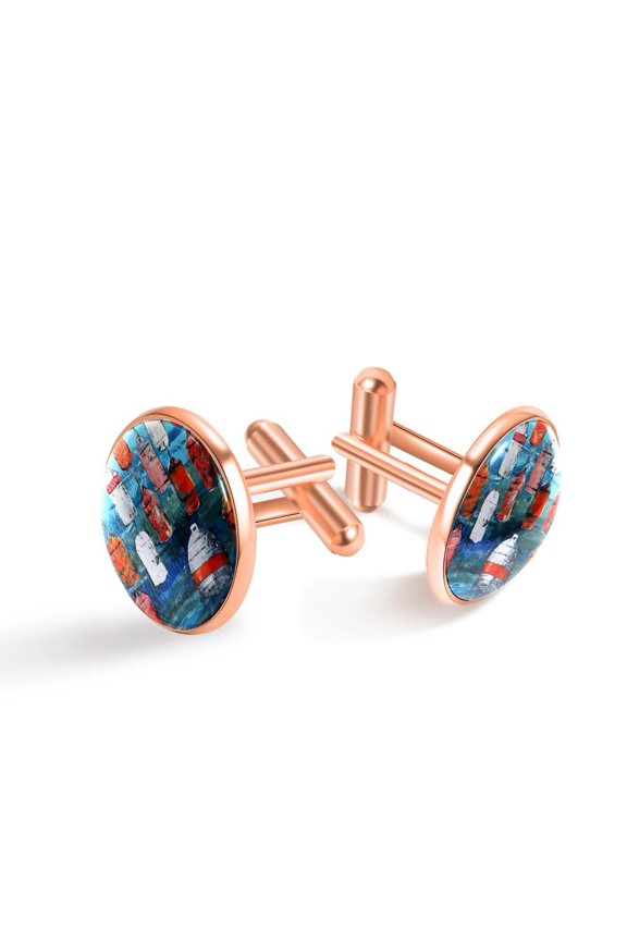 Men's Classic Stainless Steel, Color Buoy Painting Nautical Cufflinks Business Wedding Shirts, Rose Gold