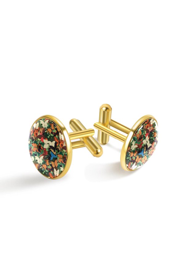Men's Classic Stainless Steel, Color Butterfly Camouflage Pattern Cufflinks Business Wedding Shirts, Golden