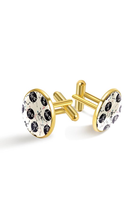 Men's Classic Stainless Steel, Color Dancing Skeleton Pattern Cufflinks Business Wedding Shirts, Golden