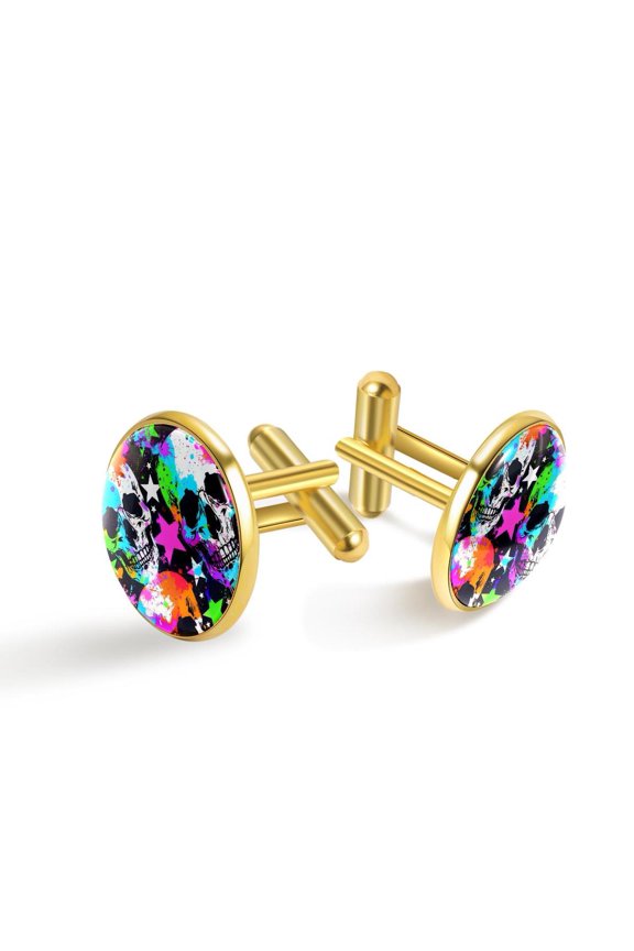 Men's Classic Stainless Steel, Color Splash Stars Skull Head Cufflinks Business Wedding Shirts, Golden
