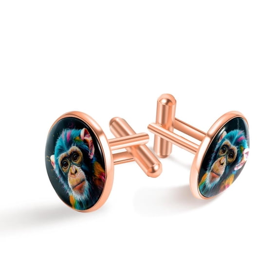 PhooArto Men's Classic Stainless Steel, Colored Little Monkey Cufflinks Business Wedding Shirts, Rose Gold