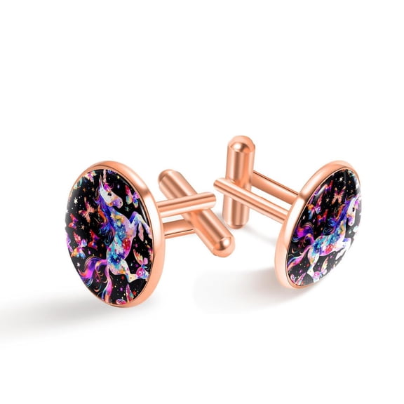 PhooArto Men's Classic Stainless Steel, Colorful Unicorn Butterflies Pattern Cufflinks Business Wedding Shirts, Rose Gold