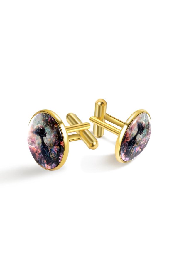Men's Classic Stainless Steel, Cool Alien Color Floral Cufflinks Business Wedding Shirts, Golden