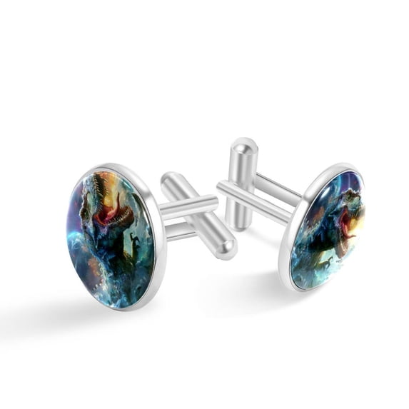 PhooArto Men's Classic Stainless Steel, Cool Dinosaur Fantasy Galaxy Cufflinks Business Wedding Shirts, Silver