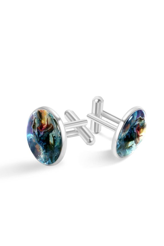 Men's Classic Stainless Steel, Cool Dinosaur Fantasy Galaxy Cufflinks Business Wedding Shirts, Silver