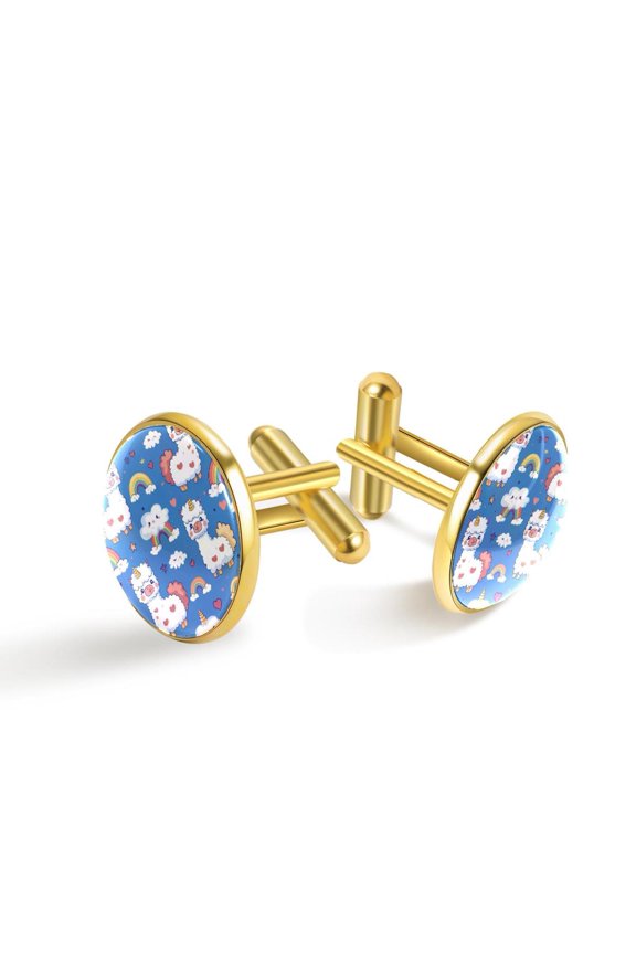 Men's Classic Stainless Steel, Cute Alpaca Rainbow Pattern Cufflinks Business Wedding Shirts, Golden