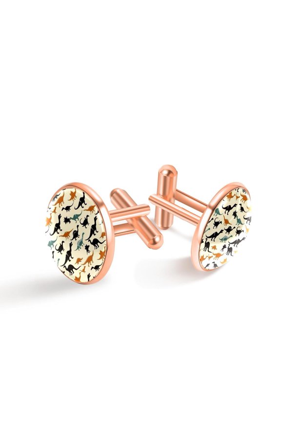 Men's Classic Stainless Steel, Cute Dinosaur Silhouettes Pattern Cufflinks Business Wedding Shirts, Rose Gold